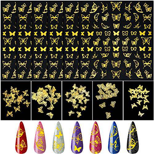 1400 Pieces Gold Butterfly Nail Design Stickers Butterfly Metallic Nail Decals 3D Butterfly Nail Stickers Thin Fingernail Metallic Sequins with Storage Box for Women Girls DIY Nail Design Decoration
