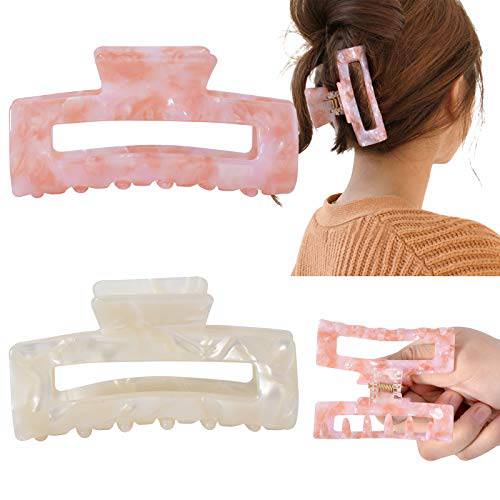 Big Claw Hair Clips 3.3 Inch Tortoise Banana Pink Hair Clips for Women Girls Thin Hair French Design Celluloid Leopard Print Strong Hold Hair Clips for Thick Hair, 2 Color Available (2 Packs)