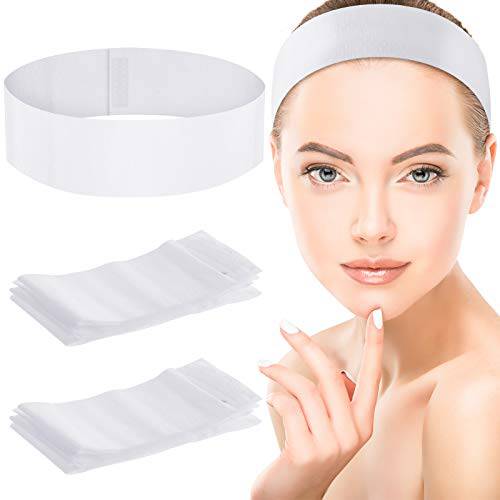 90 Pieces Disposable Spa Facial Headbands Stretch Non-Woven Facial Headband Soft Skin Care Hair Band with Convenient Closure for Women Girls Salons, White