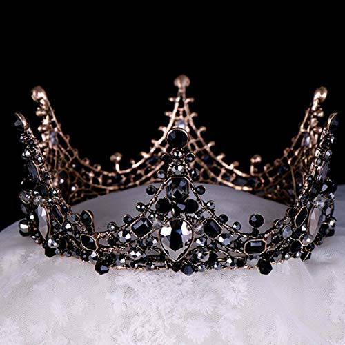 Salliy Baroque Black Crown Gothic Tiaras and Crowns Crystal Bridal Queen Headpiece Wedding Hair Accessories for Halloween Costume Party Prom
