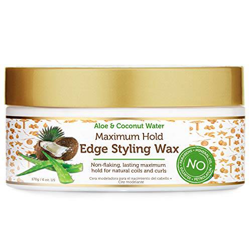 African Pride Moisture Miracle Maximum Hold Edge & Hair Styling Wax, Enriched with Aloe & Coconut, Controls Edges while Nourishing & Protecting Against Breakage, 6 oz