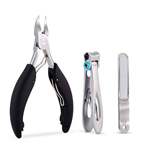 Toenail Clippers for Thick Hard Nails, Professional Podiatrist Nail Clippers and Nail File, Heavy Duty Toe Nail Clippers for Men and Adults, Seniors - Super Sharp Surgical Stainless Steel (black)