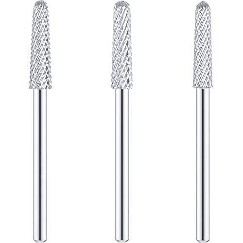 3 Pieces Nail Drill Bits Cone Shape Carbide Bit Carbide Nail Drill Bits for Manicure Pedicure Tools Machine, 3/32 Inch Shank Size, Grit Size XF, F, M (Silver)