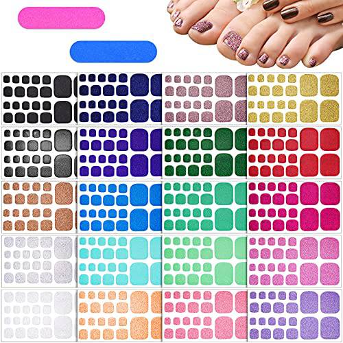 440 Pieces 20 Sheets Glitter Toenail Polish Stickers Adhesive Toe Nail Wrap with 2 Nail File for Girls (Vivid Color)