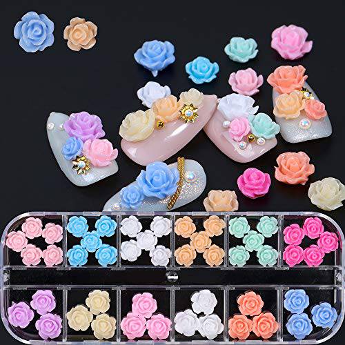 45 pcs Flower Nail Art Charms Design Decoration 3D Nail Flower Flat Design Acrylic Nail Art Stud Decals Stickers 2021 for Women DIY Manicures Jewelry Salon Nail Decals Accessories Supplies