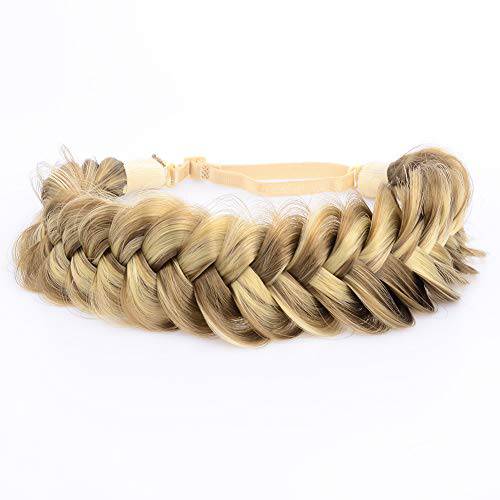 DIGUAN Messy Wide 2 Strands Synthetic Hair Braided Headband Hairpiece Women Girl Beauty accessory, 62g/2.1 oz (Highlighted)