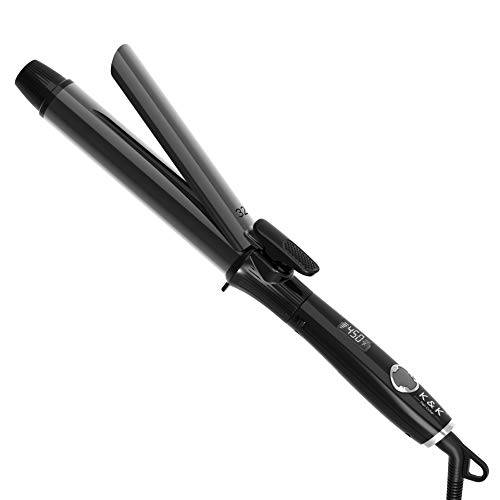 K&K 1 inch/25mm Curling Iron with clamp Hair Curler with Ceramic Coating Barrel Adjustable Temp LCD Display for Long Hair MCH Instant Heat up to 450°F Professional Curling Wand Dual Voltage (Black)
