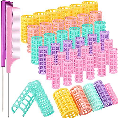 36 Pieces Hair Roller, 5 Sizes Plastic Hair Rollers Curlers Self Grip Rollers with 2 Pieces Steel Pintail Combs for Short Hair Long No Heat Hair Curlers Hair Hairdressing Styling Tools (Bright Colors)