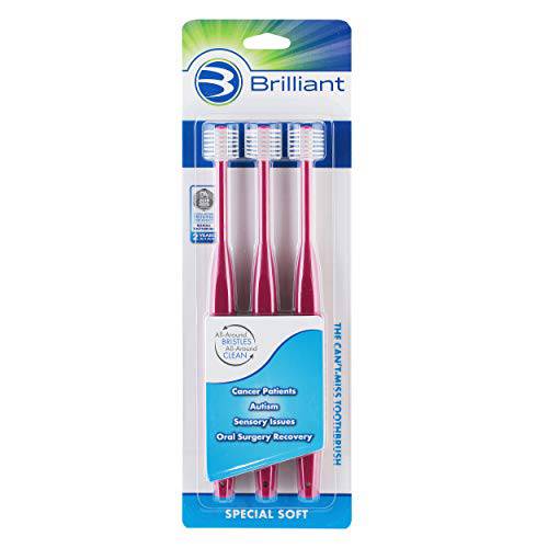 Brilliant Special Soft Toothbrush - For Cancer and Chemo Patients with Compromised Oral Health, Raspberry, 3 Count