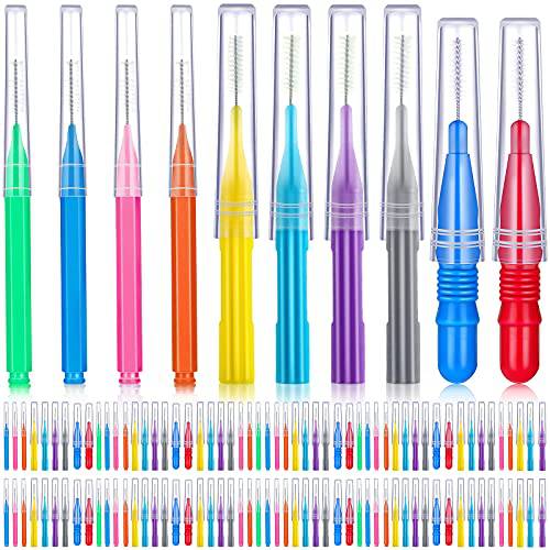 100 Pieces Braces Brush for Cleaner Interdental Brush Toothpick Dental Tooth Flossing Head Oral Dental Hygiene Flosser Toothpick Cleaners Tooth Cleaning Tool (Bright Colors,Diverse Sizes)