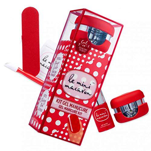 Le Mini Macaron DIY Gel Manicure Kit | Gel Nail Polish Kit w/ LED Nail Dryer Lamp, 1 Gel Polish, Cuticle Stick, Nail File, & Remover Wraps, Cassis