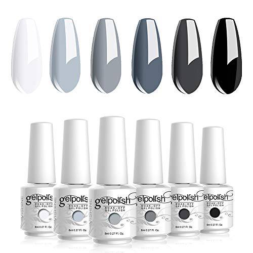 Vishine Gray Shades Collection Gel Nail Polish Set - 6 Colors Gel Polish Set Kit UV LED Soak Off Gel Polish 0.27 OZ 8ML
