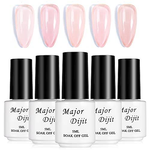 Major Dijit 5Pcs Pink Nude Jelly Gel Nail Polish Set Soak Off UV Transparent Gel Polish Nail Art Designs Home Salon Gel 5ML
