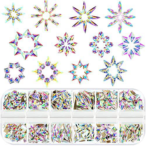 360 Pieces Rhinestones for Nails Multi Shapes Acrylic Crystal Nail Stones 12 Styles Flat Back Crystals Decorations Flat Back Gems for Nail Art Craft DIY (AB Color)