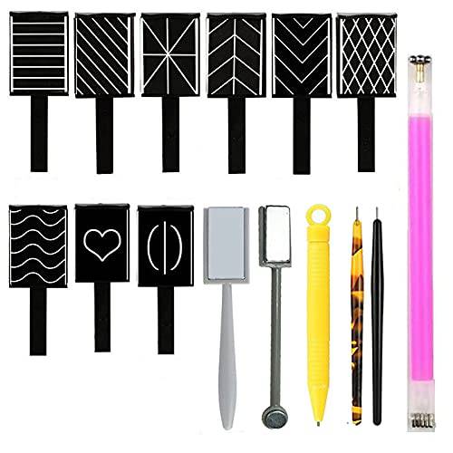 15PCS Magnet Nail Art Tool Set, Magnets for Cats Eye Gel Polish Cat Eye Magnet with Double Head Flower Design Nail Magnet Pens And Strong Magnet Stick, Suitable for DIY, Nail salon, Studio or Home
