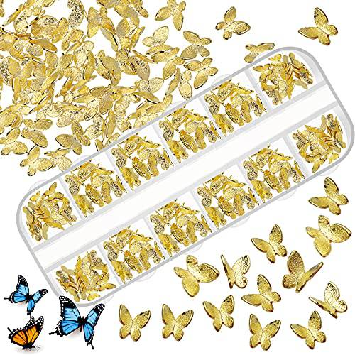 200 Pieces 3D Butterfly Nail Charms 3D Charms for Nails Decals Gold Nail Charms Mini Nail Tip Metal Glitter Art Decoration3D Nail Charms DIY Nail Accessories for Women Girls (7 x 7 mm)