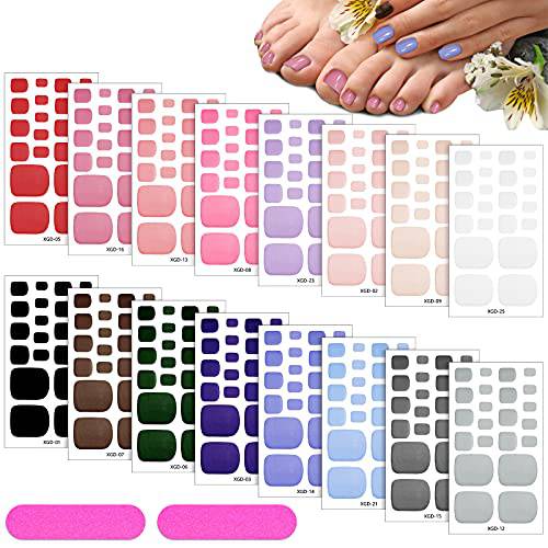 352 Pieces 16 Sheets Toenail Polish Stickers Adhesive Toe Nail Wraps Full Toe Nail Wraps Toenail Polish Strips DIY Toe Nails Manicure Decal with 2 Pieces Nail Files for Girls (Chic Color)