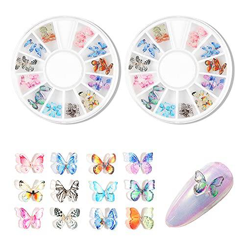 48 Pcs 3D Butterfly Nail Art Charms Resin Mini Butterfly Ornament DIY Nail Art Decoration Crafting Design Supplies Accessories (12 Styles)