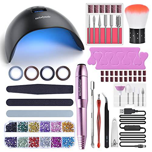 MelodySusie Acrylic Nail Kit with Everything, Portable Electric Nail Drill, 48W UV LED Nail Lamp, 3D Nail Art Decoration, All-In-1 Compact Efile Electrical File Kit for Gel Nails