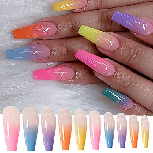 3 Packs (72 Pcs) Press on Nails Medium Length, Acrylic Short Almond Stripes Fake Nails, Glossy Full Cover Set with Glue for Women and Girls