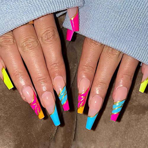 YoYoee Long Fake Nails Tips-Coffin Press on Nails Pink Ballerina False Nails for Women and Girls 24Pcs (gorgeous1)