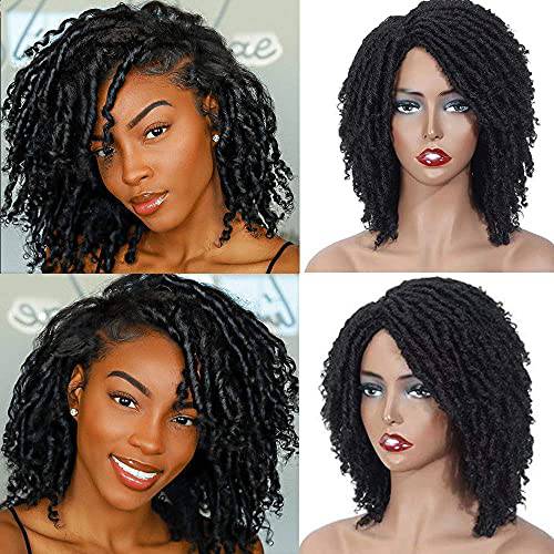 Gusif Dreadlock Wig for Black Women 2021 New Roll Short Curly Braided Twist Wigs Fashion Synthetic Curly Braided Wigs Black Hair (natural color, 12 Inch)