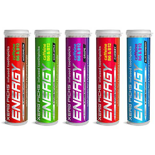 Xero Picks Energy Infused Flavored Toothpicks with Caffeine, B12 and B6 (Fruit Punch, Cool Mint, Berry, 3 Pack)