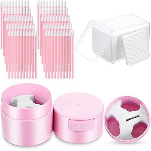 301 Pieces Lash Extension Supplies Set, Includes Eyelash Glue Storage Container, 200 Pieces Glue Wiping Cloth and 100 Pieces Disposable Lip Brushes for Lash Extension Grafting Eyelash (Pink)