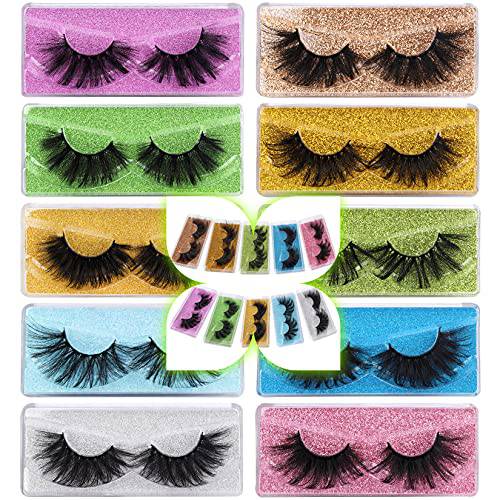 Mink Fluffy Lashes 25mm Fake Eyelashes Pack 10 Pairs Mixed Long Thick Lashes Bulk Handmade Reusable 8D Volume Eyelashes
