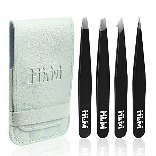 NLM Tweezers Set-Professional Stainless Steel Tweezers, Best Precision Tweezers for Eyebrows - Great Precision for Facial Hair, Ingrown Hair, Splinter,Hair Plucking Daily Beauty Tool with Leather Case