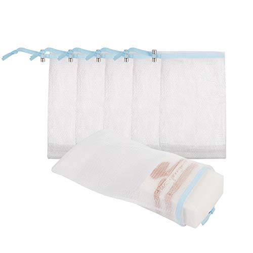 Cobahom Soap Bag 6 Pack 6 x 3.5 Inch Mesh Foaming Net Soap Sack Bags Soap Saver Pouch Net Bags with Drawstring for Bath & Shower （Blue）