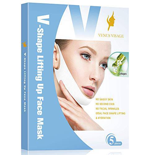 VENUS VISAGE 5 Piece V Line Lifting Mask – Invisible Face Slimming Strap, Chin Up Mask, Face Lifting Belt Neck Tape lift for jawline firming and Tightening Contour (5 Packs - Invisible V-Line Masks)
