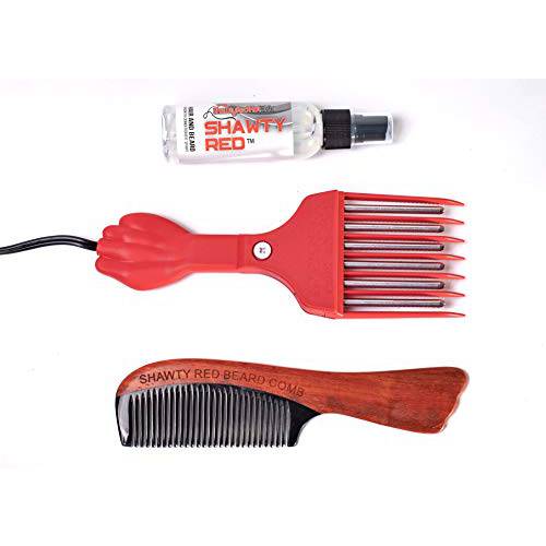 Shawty Red Low Heat Beard Growth Kit for Men, Wooden Comb & leave in Conditioner Spray for the Facial Hair care