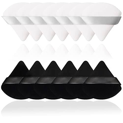 12 Pieces Triangle Powder Puff Soft Velour Makeup Puff Powder Puffs for Face Powder Loose Powder Body Powder Beauty Sponge Makeup Tools (Black and White)