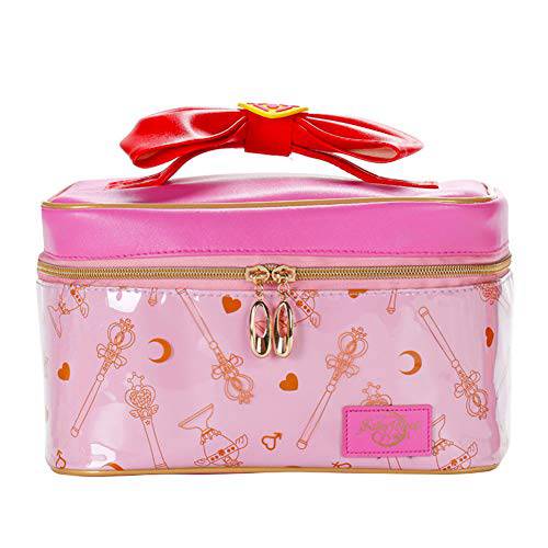 NocksyDecal Sailor Moon Makeup Bag Pink, Cute Portable Travel Organizer for Cosmetics, Leather Waterproof Storage Bag Gifts for Women