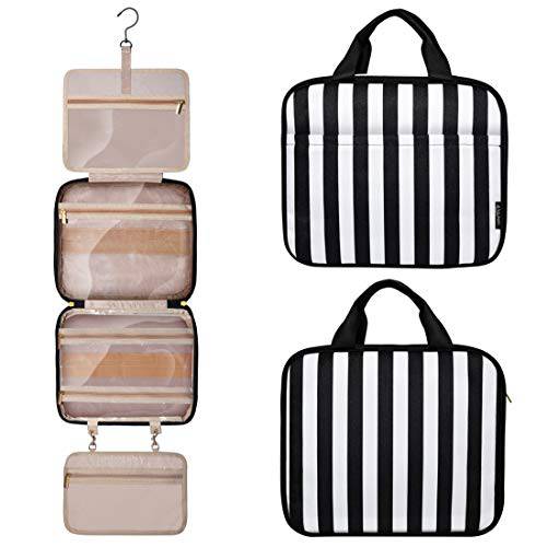 Hanging Travel Toiletry Bag for Women, Large Capacity Folding Toiletries Organizer, Portable Waterproof Cosmetic Bag, Full Size Travel Makeup Bag with 4 in 1 detachable Compartments & Sturdy Hook
