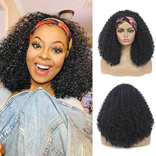 Headband Wig Long Straight Hair Synthetic Wigs 18inch with Headband Attached Wigs for Black Women Glueless None Lace Front Wigs Machine Made Wigs Natural Black Color Silky Straight Hair with 1 Free Hair Bands Can be Restyled