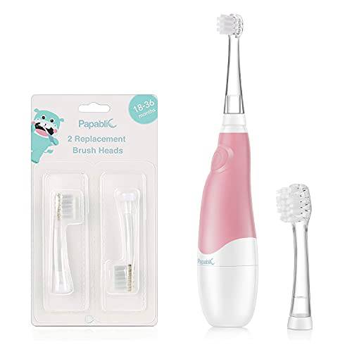 Papablic BabyHandy 2-Stage Sonic Electric Toothbrush for Babies and Toddlers Ages 0-3 Years, Bundle with Replacement Brush Heads (18-35 Months), Pink