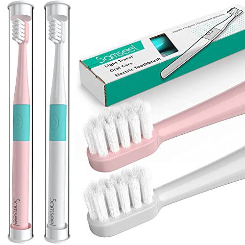 Samseel (2-Pack, White and Pink Sonic Electric Toothbrush Lasting for 90 Days Travel Essential Waterproof Portable Mini Design for Daily Oral Care Business Travelling and Holiday Use