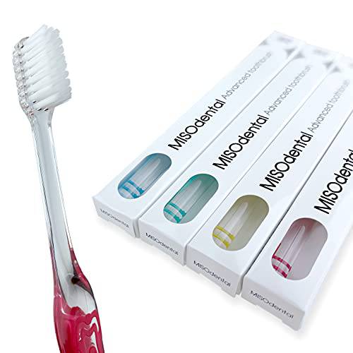 MISOdental Advanced Manual Toothbrush (All Slim) for Adults, Soft Bristles, Small Head, Refreshing, 4 Pcs, Made in Korea, Included Protection Caps, Youth 12+