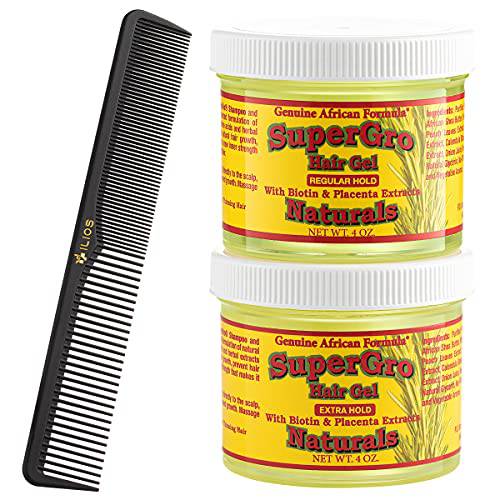 ILIOS Genuine African Formulas Hair Gel Comb Bundle - Styling, Texturing, Grooming Product - For Short, Long, Straight, Curly, Wavy Locks - Compact, Travel-Ready (4 oz, Regular and Extra Hold Combo)