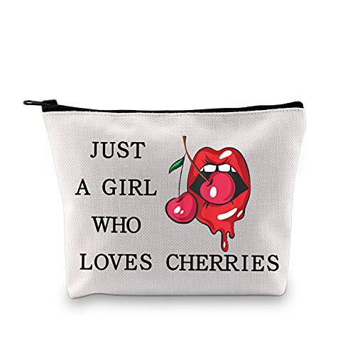 LEVLO Funny Cherry Cosmetic Bag Fruit Lover Gift Just A Girl Who Loves Cherries Makeup Zipper Pouch Bag Cherry Lover Gift For Women Girls (Who Loves Cherries)