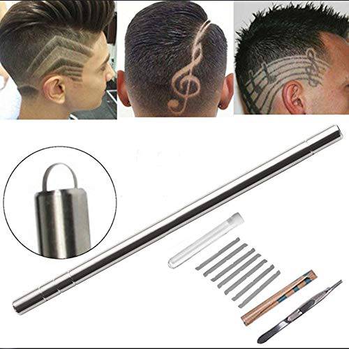 YOMQLJXB Hair tattoo engraving pen,trimming facial eyebrow shaving pen,hair design tools,10 blades/tweezers, eyebrows,razor,barber tools