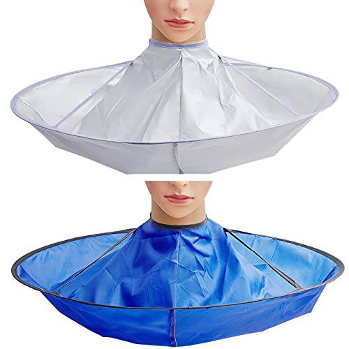 2 Pieces Hair Cutting Cape Umbrella Hair Cutting Cape Salon and Barber Cape Umbrella Foldable Hair Cutting Cloak Hair Catcher Hair Cutting Cape for Teens and Adults, Blue and Silver