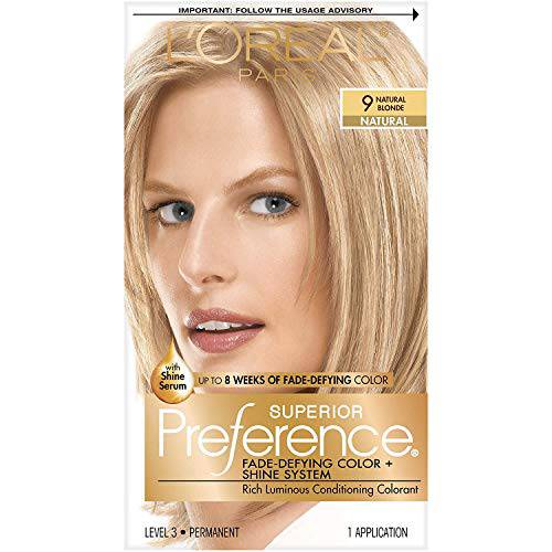 L’Oreal Paris Superior Preference Fade-Defying + Shine Permanent Hair Color, 9 Natural Blonde, Pack of 1, Hair Dye