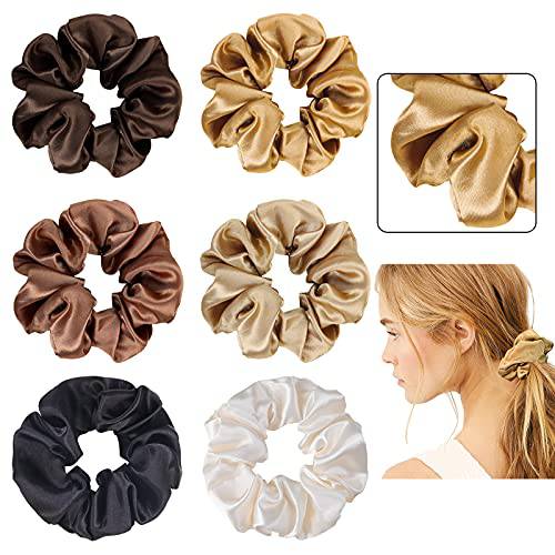 6 Pack Satin Hair Scrunchies, Kuaima Satin Hair Ties for Women Girls Soft Scrunchies for Frizz Prevention Hair Accessories Gift