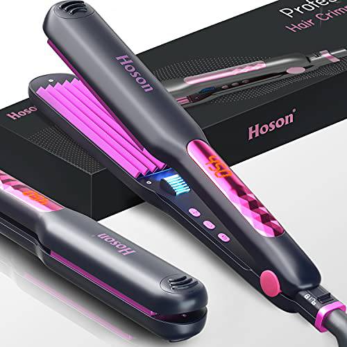 Hoson 1 1/2 Inch Hair Crimper Iron for Volume, Ionic Ceramic Crimping Iron for Hair, Professional Hair Zigzag Iron for Fluffy Volumizing