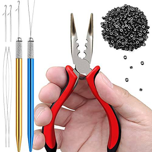 konovo Microlinks Hair Extensions Kit, Professional Tools with Hair Extension Pliers, Bead Threader, Micro Links Silicone Rings Bead 400PCS