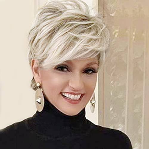 Sallcks Short Blonde Wigs for Women Layered Synthetic Heat Resistant Pixie Wig for Party Cosplay Use