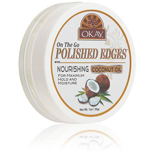 OKAY Polished Edges With Coconut Oil No Flaking All Day Hold Edge Control For Hairline, Sideburns Silicone,Paraben Free For All Hair Types and Textures Made in USA 1oz
